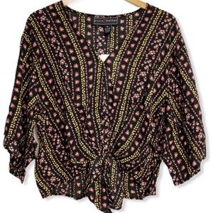 Polly & Esther Roses Oversized Tie-Front Blouse